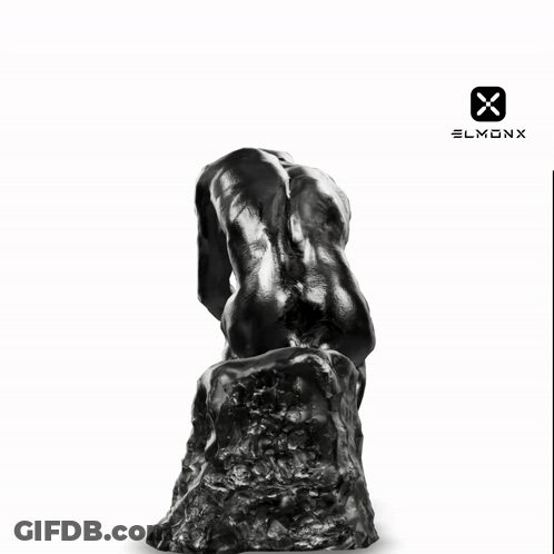 A Statue Of A Naked Man Sitting On A Rock With Three Question Marks Above Him GIF