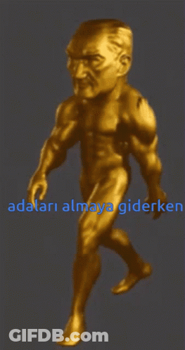 A Statue Of A Naked Man With The Words Adalari Almaya Giderken Written Below It GIF