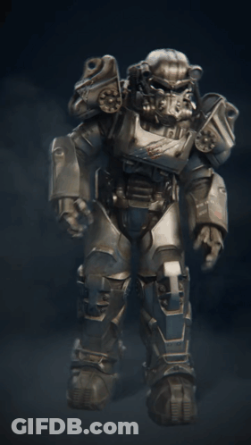 A Statue Of A Robot With A Helmet That Says ' A ' On It GIF