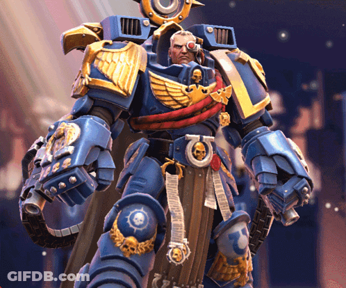A Statue Of A Robot With A Skull On His Belt GIF