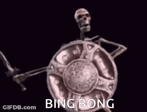 A Statue Of A Skeleton With The Words Bing Bong Written On It GIF
