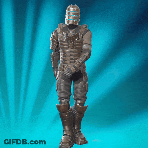 A Statue Of A Soldier With A Helmet On Stands On A Blue Background GIF