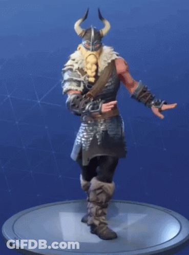 A Statue Of A Viking With Horns And A Beard Is Dancing GIF