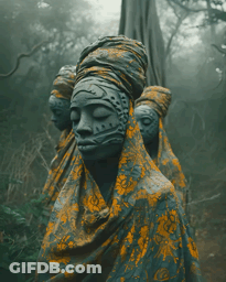A Statue Of A Woman With A Turban On Her Head GIF