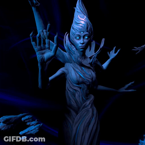 Statue Of Woman With Blue Eyes And Purple Hair GIF