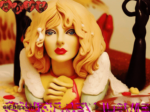 A Statue Of A Woman With The Word Love Written On The Bottom GIF