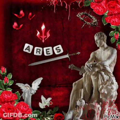 Ares Statue With Sword And Thorns Crown GIF