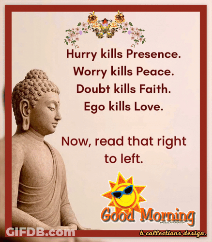 A Statue Of Buddha With A Good Morning Message GIF
