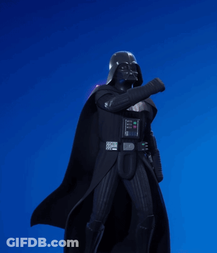 A Statue Of Darth Vader Against A Blue Background GIF