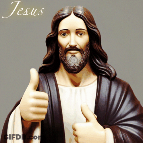 A Statue Of Jesus Giving The Thumbs Up Sign GIF