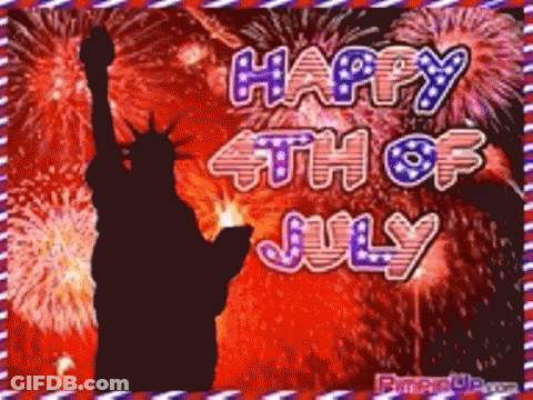 A Statue Of Liberty Is Surrounded By Fireworks And The Words Happy 4Th Of July GIF