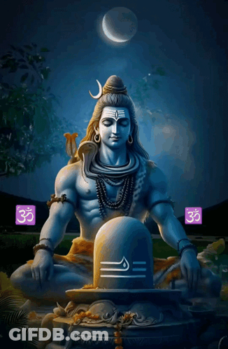 A Statue Of Shiva Sits In A Lotus Position With The Words Morning Below Him GIF