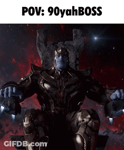 A Statue Of Thanos Sitting On A Throne With The Words Pov 90Yahboss Above Him GIF