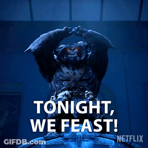 A Statue With Horns And The Words Tonight We Feast On It GIF