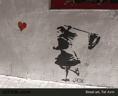 A Stencil Of A Girl With A Heart And The Name Dede GIF