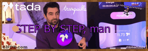 A Step By Step Man Advertisement With A Man In A Purple Shirt GIF