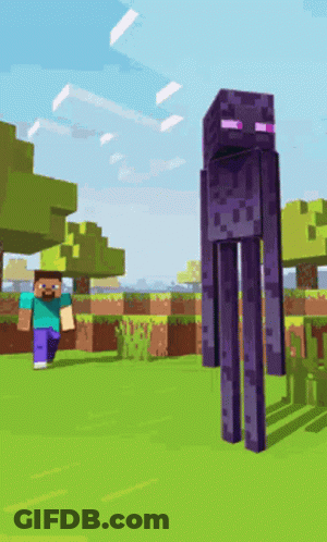 A Steve And An Enderman In A Minecraft Scene GIF
