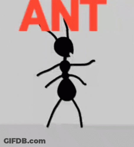 A Stick Figure Ant Is Standing In Front Of The Word Ant . GIF