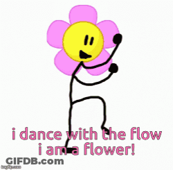 A Stick Figure Holding A Pink Flower With The Words " I Dance With The Flow I Am A Flower " Written Below It GIF