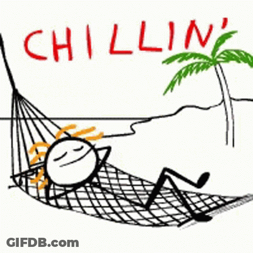 A Stick Figure Is Laying In A Hammock With The Words Chillin ' Written Above It . GIF