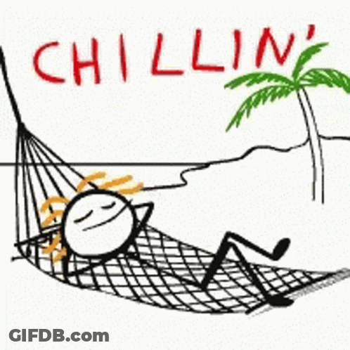 A Stick Figure Is Laying In A Hammock With The Words Chillin ' Written Above It . GIF