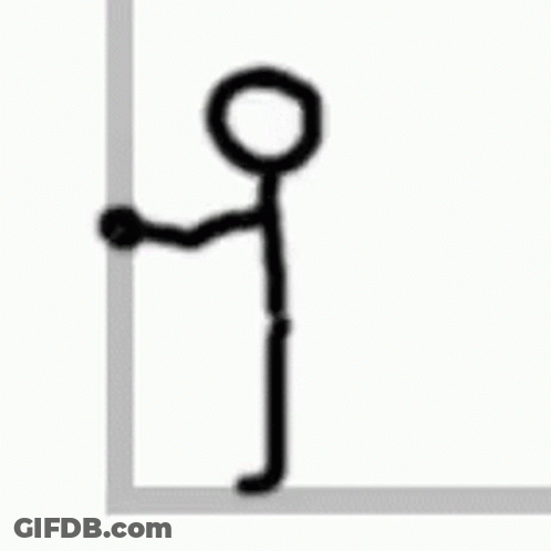 A Stick Figure Is Leaning Against A Wall And Looking At Something . GIF