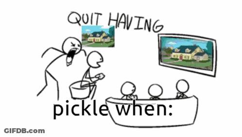 A Stick Figure Is Making A Pickle In Front Of A Television . GIF