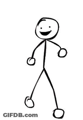 A Stick Figure Is Smiling And Flexing His Muscles While Standing On A White Background . GIF