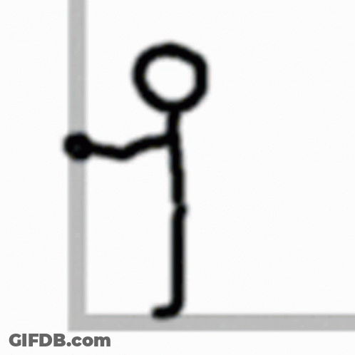 A Stick Figure Is Standing Next To A Wall Holding A Ball . GIF
