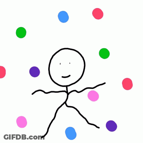 A Stick Figure Is Surrounded By Colorful Dots GIF