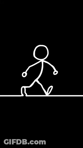 A Stick Figure Is Walking On A Line In The Dark . GIF