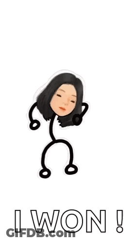 A Stick Figure Of A Woman Is Standing On One Leg With The Words `` I Won '' Below Her . GIF