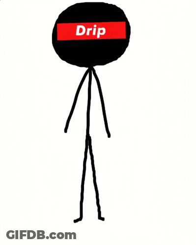 A Stick Figure With A Drip Logo On His Head Is Standing On A White Background . GIF