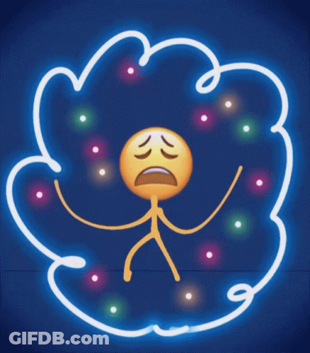 A Stick Figure With A Sad Face Is Surrounded By A Cloud Of Lightning GIF