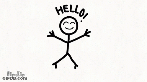 A Stick Figure With A Smile On His Face And The Words Hello Written Above Him . GIF