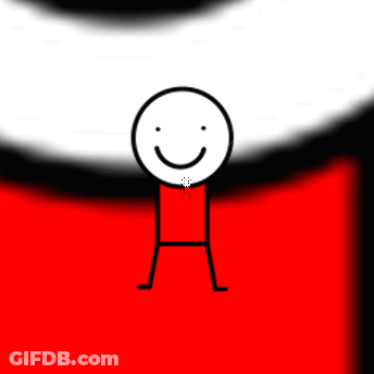 A Stick Figure With A Smiley Face Is Standing In Front Of A Red Background GIF