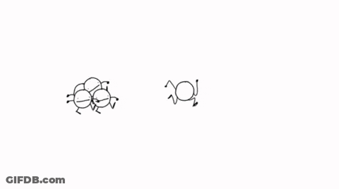 A Stick Figure With A White Circle In The Middle Is Standing In A Grassy Field . GIF