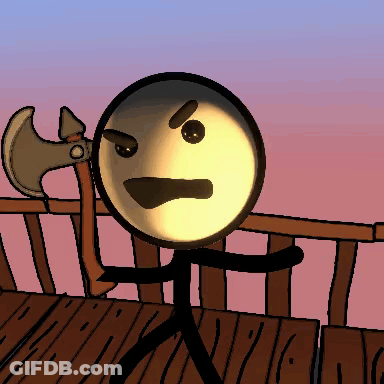 A Stick Figure With An Angry Face Holding A Large Axe GIF