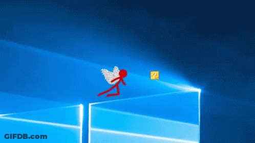 A Stick Figure With Wings And A Question Mark Is Standing On A Windows Screen . GIF