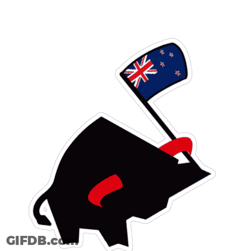 A Sticker Of A Bull Holding A Flag With The British Flag On It GIF