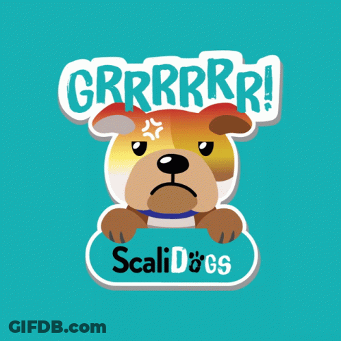 A Sticker Of A Dog With The Words Scalidogs On It GIF