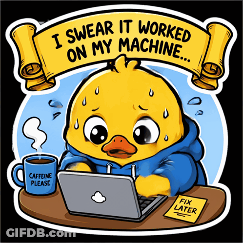 A Sticker Of A Duck Sitting At A Desk With A Laptop And A Cup Of Caffeine GIF