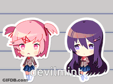 A Sticker Of A Girl With Pink Hair And A Sticker Of A Girl With Purple Hair And The Word Devilmint GIF