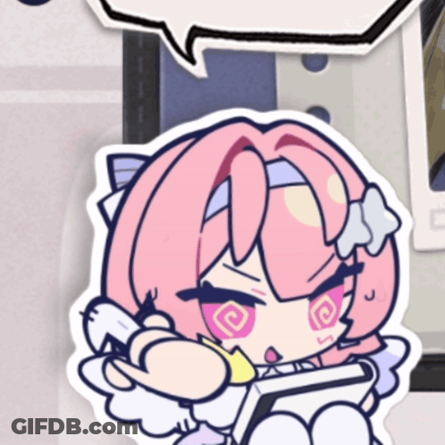 A Sticker Of A Girl With Pink Hair And A Swirl In Her Eyes GIF