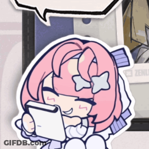 A Sticker Of A Girl With Pink Hair Holding A Cellphone GIF