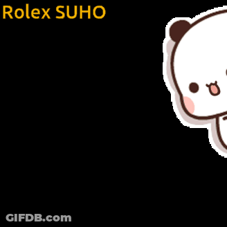 A Sticker Of A Panda Bear With The Name Rolex Suho Written Above It GIF
