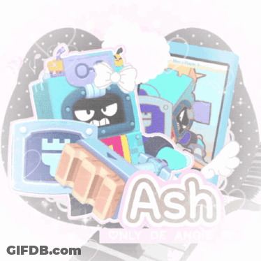 A Sticker Of A Robot With The Name Ash GIF