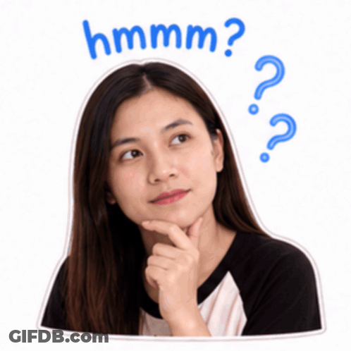 A Sticker Of A Woman With Her Hand On Her Chin And The Words " Hmmm " Above Her GIF