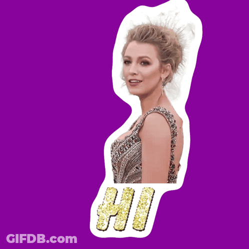 A Sticker Of A Woman With The Word Hi Written In Gold Glitter GIF