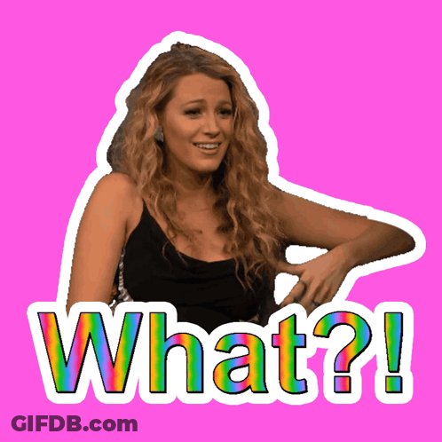 A Sticker Of A Woman With The Word What Written On It GIF